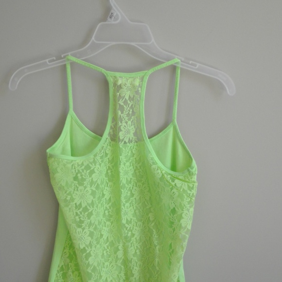 Garage Lime Green Lace Back Racerback Tank top - Picture 1 of 8